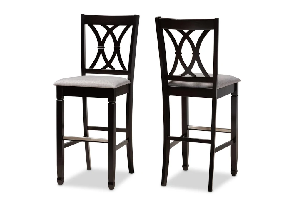 Electra Grey Fabric Upholstered And Espresso Brown Finished Wood Bar Stool Set Of 2