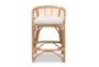 Mavis Modern  White Fabric Upholstered And Natural Brown Rattan Counter Height Stool - Detail