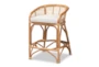 Mavis Modern  White Fabric Upholstered And Natural Brown Rattan Counter Height Stool - Signature