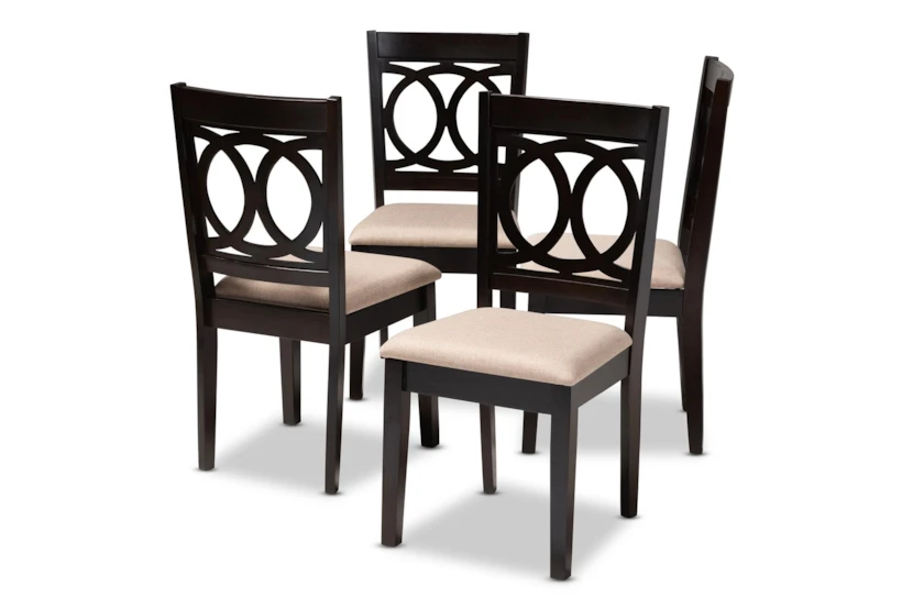 Lenny Sand Fabric Upholstered & Espresso Brown Wood Dining Chair Set Of 4 - 360