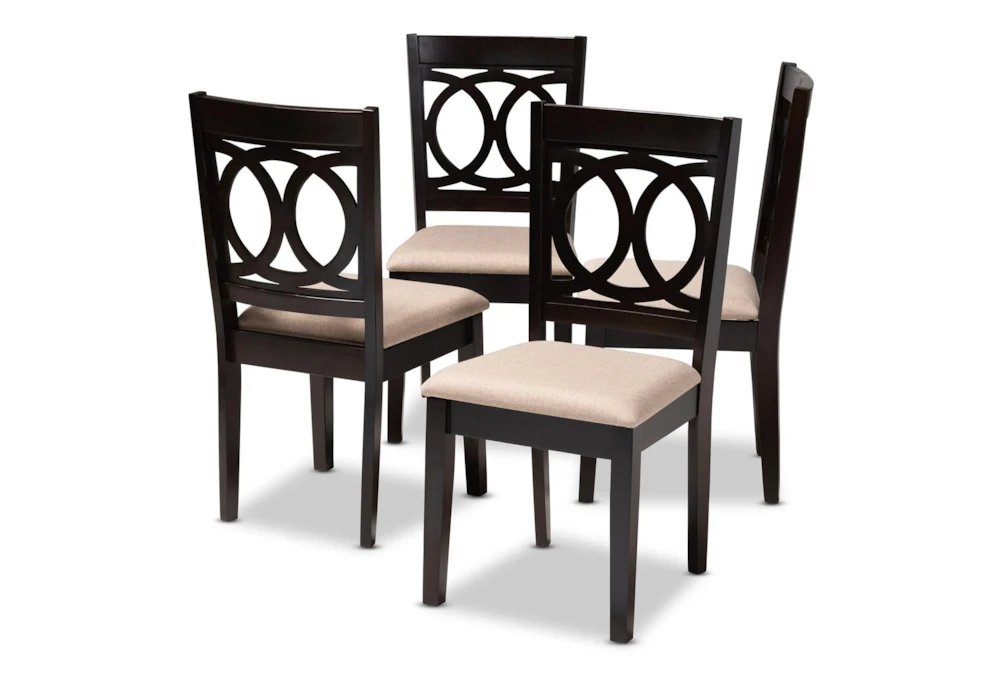 Lenny Sand Fabric Upholstered & Espresso Brown Wood Dining Chair Set Of 4