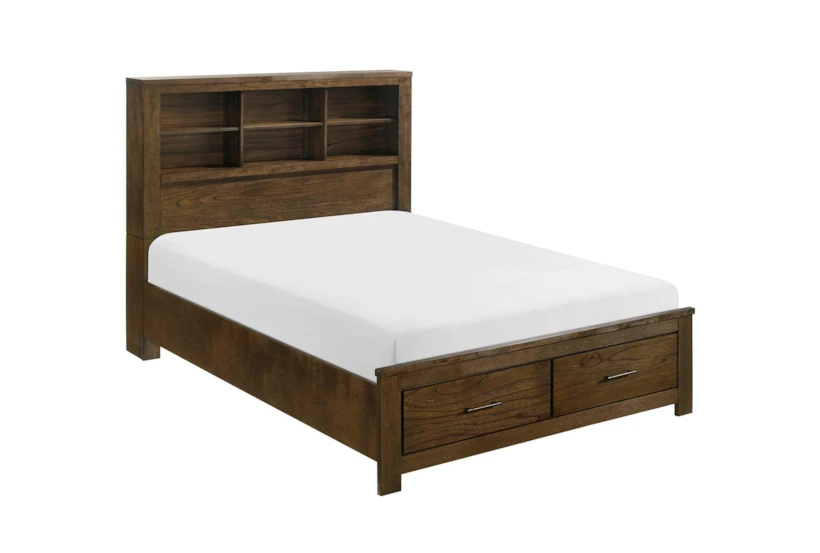 Nate Queen Wood Bookcase Platform Storage Bed - 360