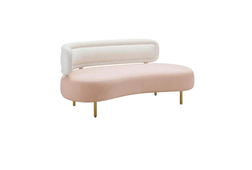 Taiya Cream White & Blush Pink 70" Boucle Fabric & Velvet Fabric Sofa - 360