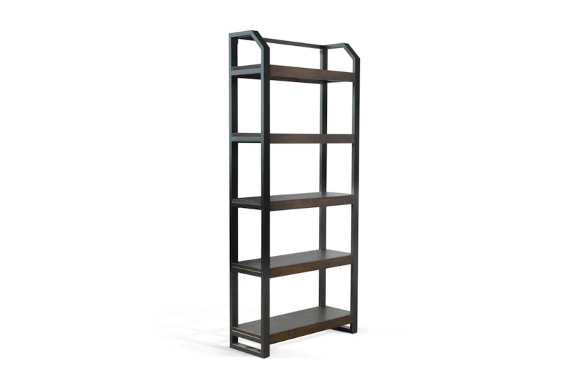 73" Dark Brown Wood + Metal Frame 5 Shelf Bookcase - 360