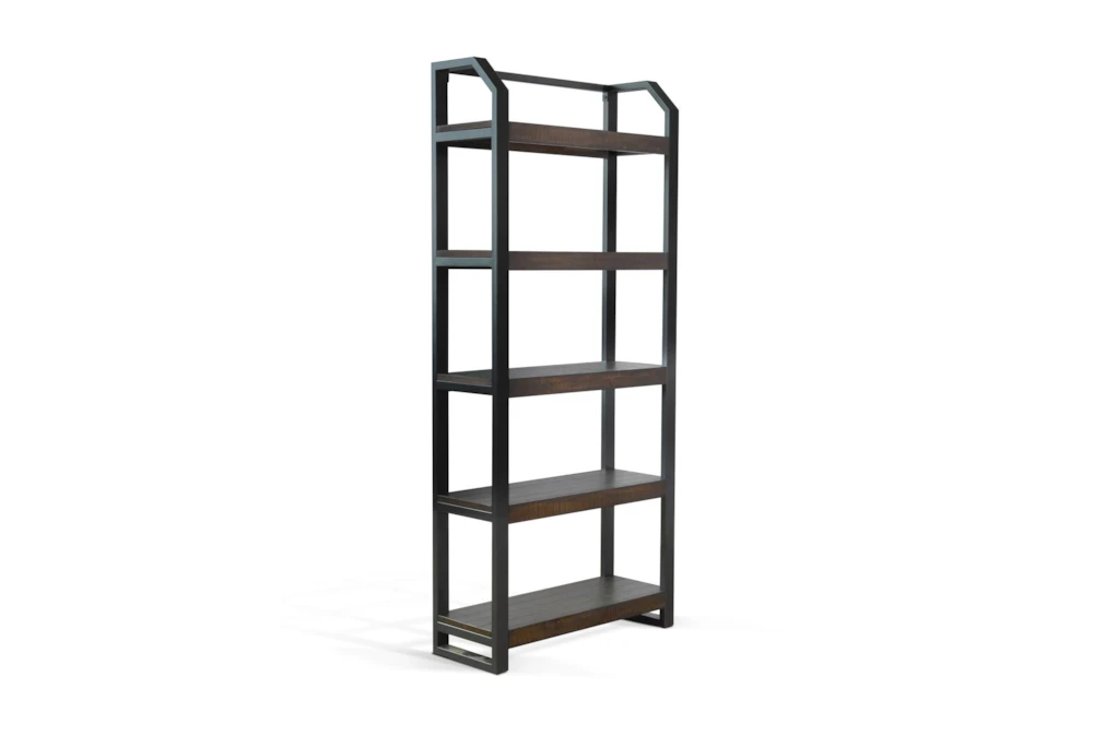 73" Dark Brown Wood + Metal Frame 5 Shelf Bookcase