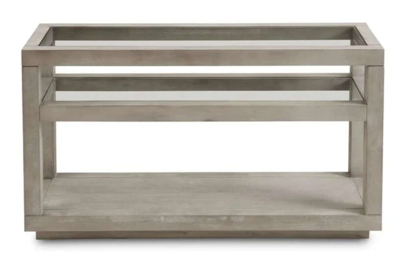 Modern 54" Light Grey Wood + Glass Top 2 Shelf Console Table - 360