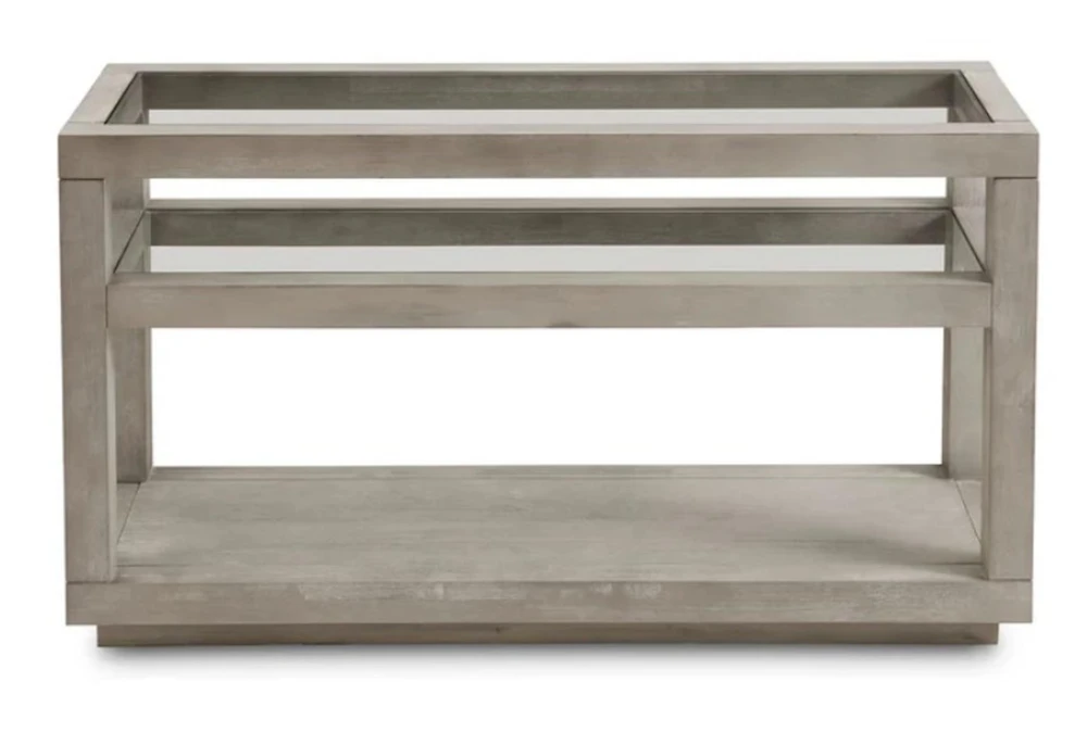 Modern 54" Light Grey Wood + Glass Top 2 Shelf Console Table